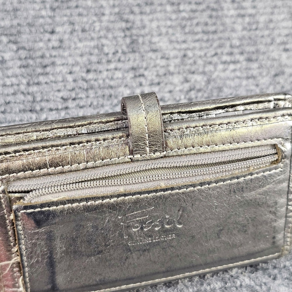 Fossil Wallet Womens One Size Silver Leather Butterfly Snap Studded Zip Pocket - Picture 3 of 7